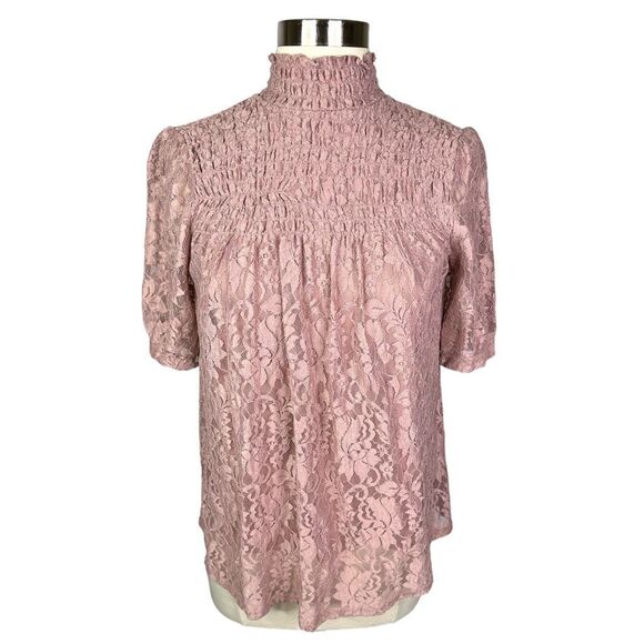 Cable & Gauge Mauve High Neck Lace Top - Picture 1 of 6